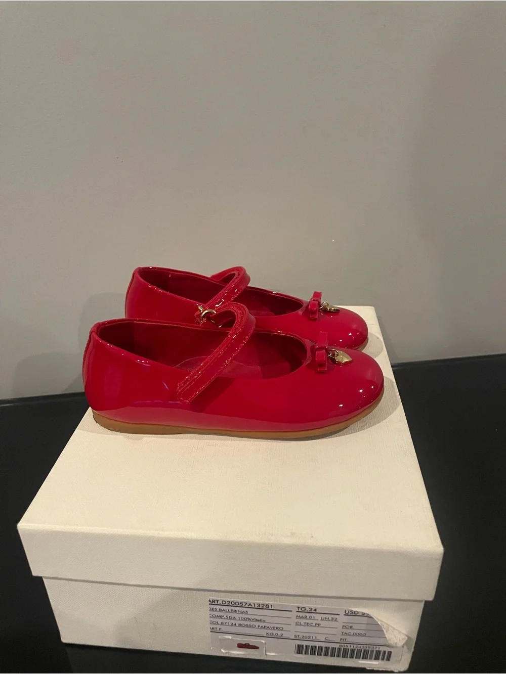 Dolce & Gabbana Red Patent Mary Jane Shoes with Bow and Heart Charm